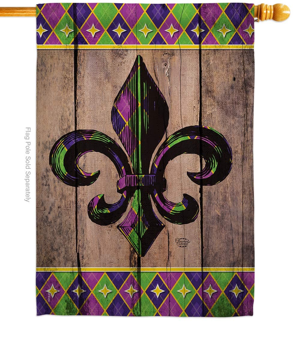 Ornament Collection H192016-BO Fleur De LYS Burlap Interests Fleur De LYS Impressions Decorative Vertical 28" x 40" Double Sided House Flag Printed in USA Multi-Color