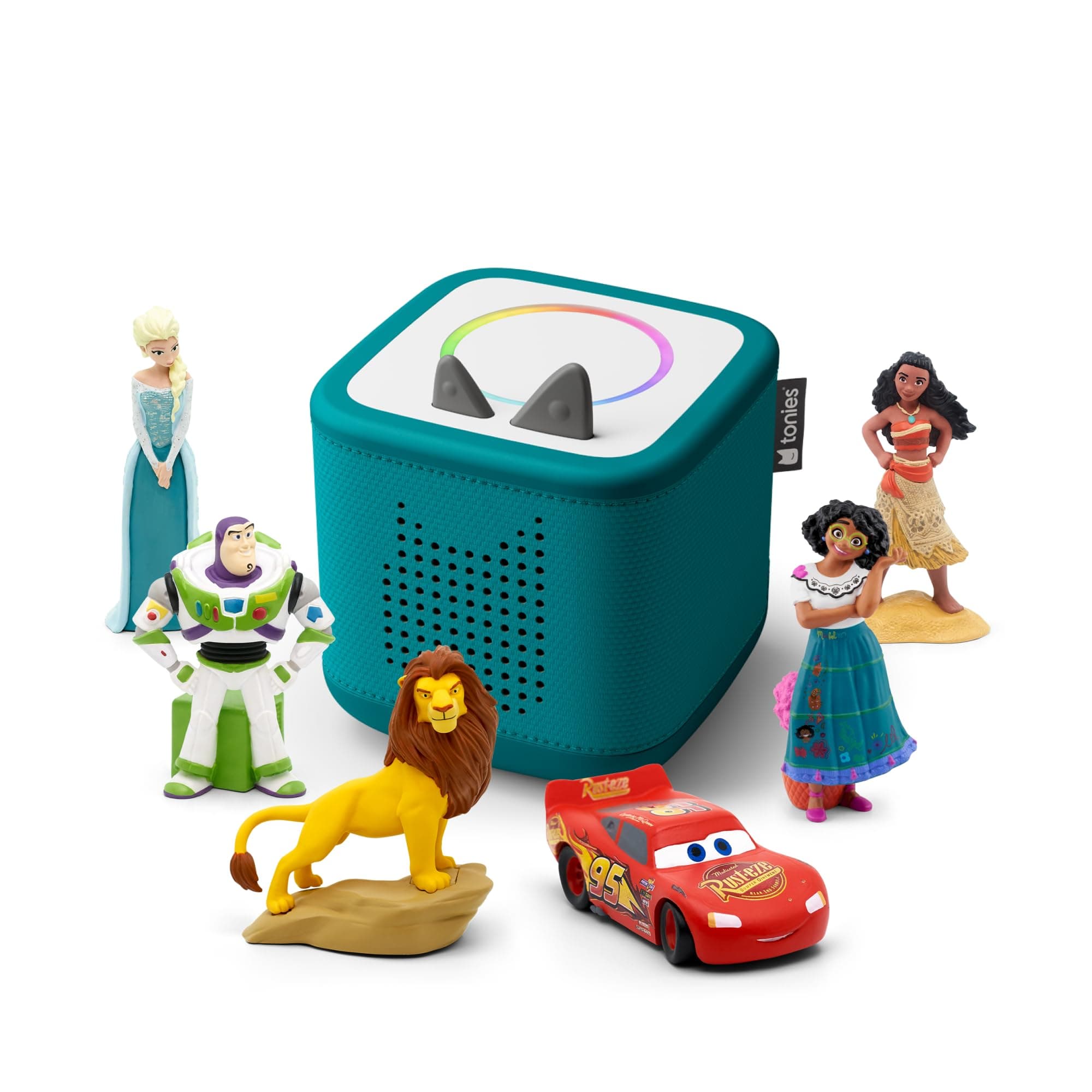Toniebox 2 Audio Player Disney Bundle for Kids 3+ with Elsa, Moana, Lightning McQueen, Simba, Encanto, and Toy Story - Tropical Teal