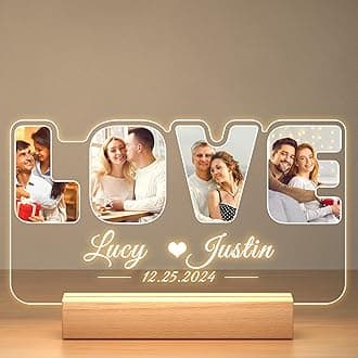 Personalised Photo Frame, Personalised Picture Frame with Night Light, Customised LOVE Photo Frames, Customised Anniversary Couple Gifts for Her Him Women Men Girlfriend Boyfriend