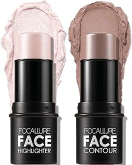 FOCALLURE 2 Pcs Mineral Cream Contour Stick,Moisturize Highlighter and Bronzer Pen,Non Stick Face Brightens & Shades Pencil,Long Lasting & Smooth Gliding Face Illuminator Makeup,Fair-light