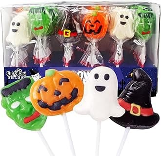 Candy Lollipops - Halloween Suckers - Trick or Treat Candies for Kids - Frankenstein's Monster, Jack o Lantern, Ghost & Witch Hat Sweets - Individually Wrapped - 30 Per Box