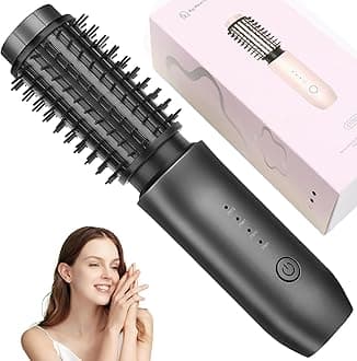 Cordless Curling Iron Brush, 2 in 1 Cordless Hair Curler and Straightener Brush, 7000Mah Portable Travel Iron Mini, Rechargeable Curling Wand with Negative Ion, 150℃-210℃ (Black)