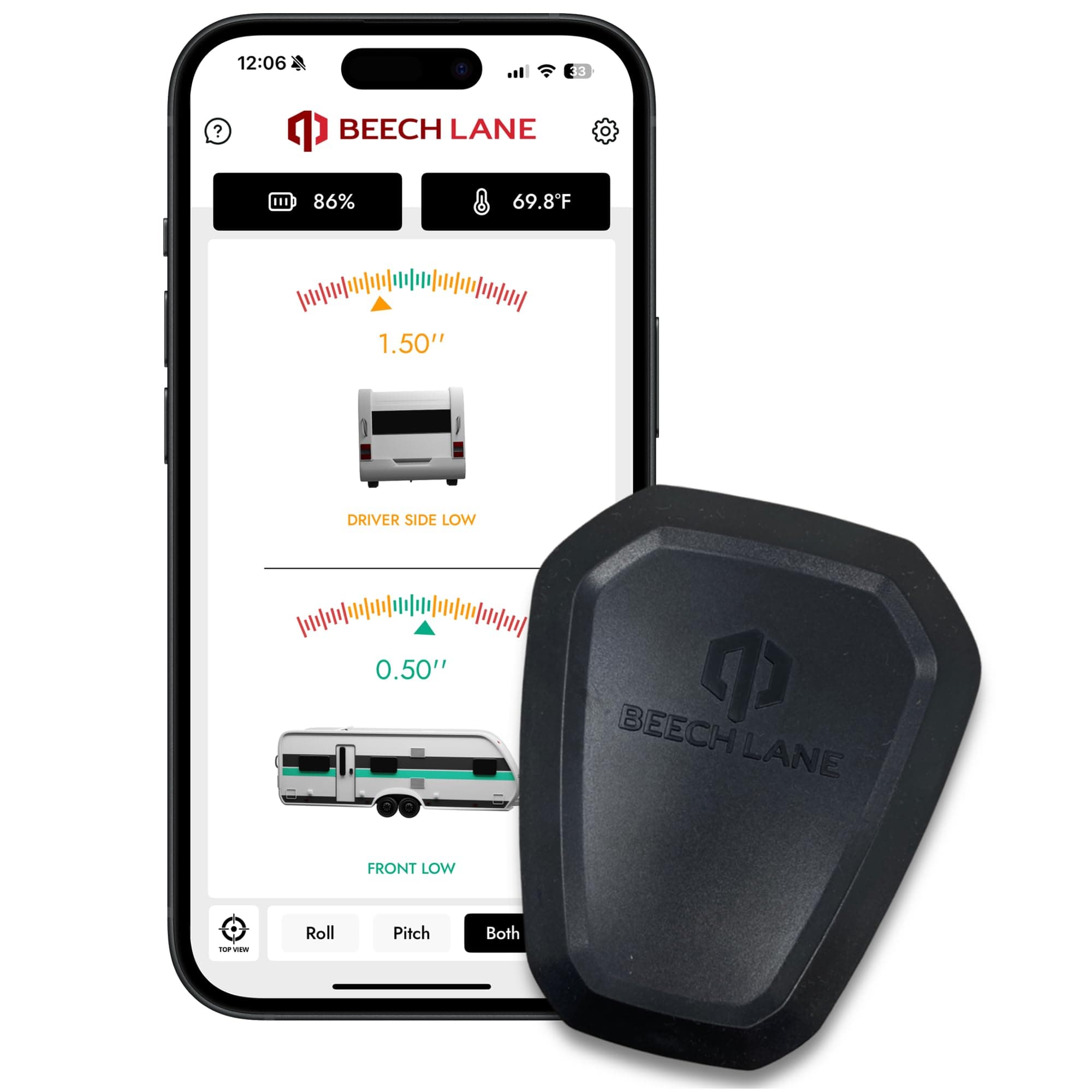 Beech Lane Wireless RV Leveling System, Made in the USA, User-Friendly Phone App With Real-Time Precise Leveling Measurements, Advanced Wireless Camper Leveler, Included AA Batteries, Patent Pending