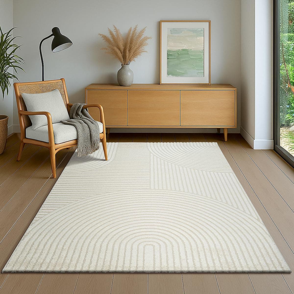 the carpet Everest - modern short pile with high-low effect, 3D effect, high pile density and pleasantly soft, cream, 80 x 150 cm