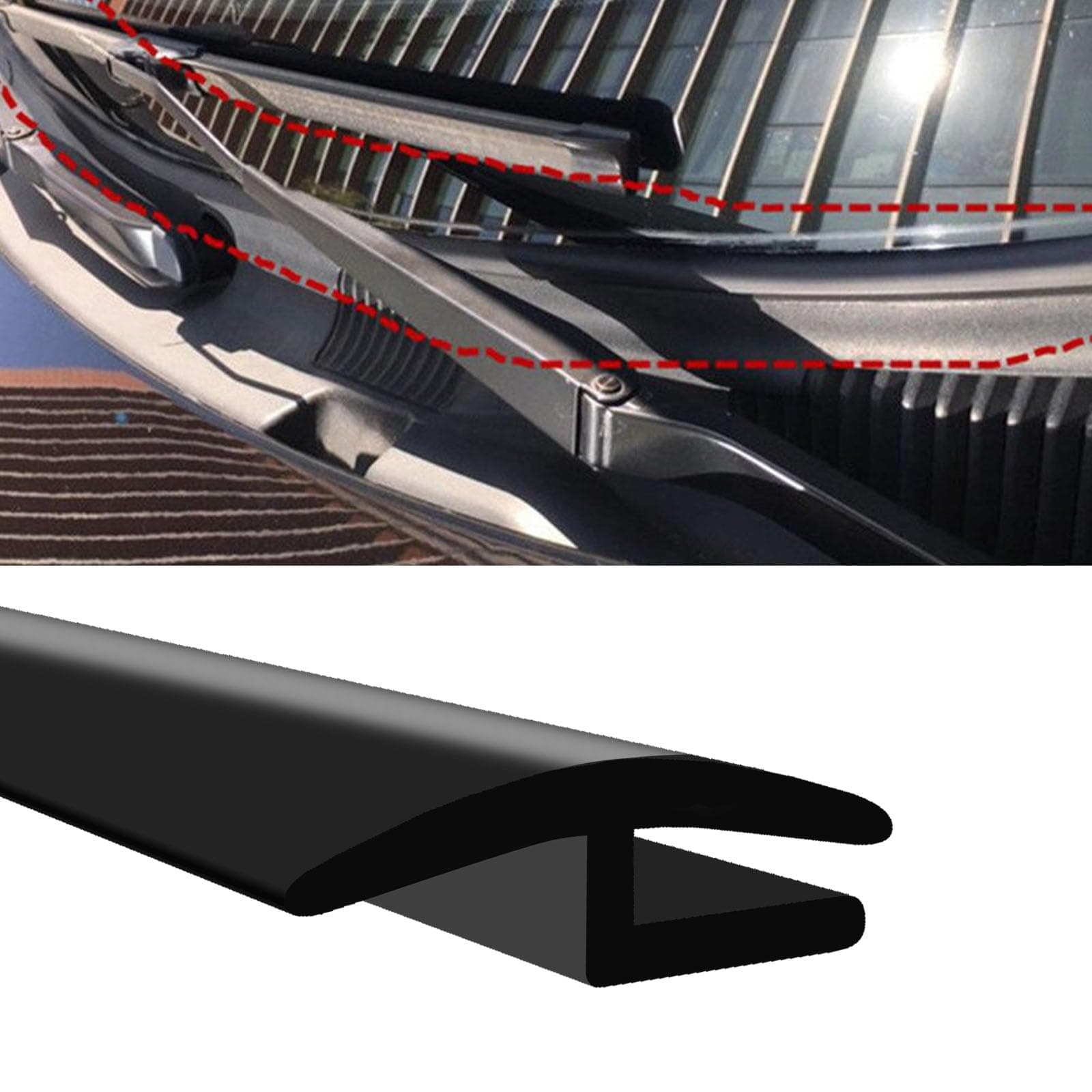 1.7M/ 5.6Ft Windshield Cowl Rubber Seal Strip, Front Rear Windshield Panel Black Molding Trim Strips, Car Weather Windshield Window Door Seal Stripping for Most Cars Trucks SUVs (H-Shape)