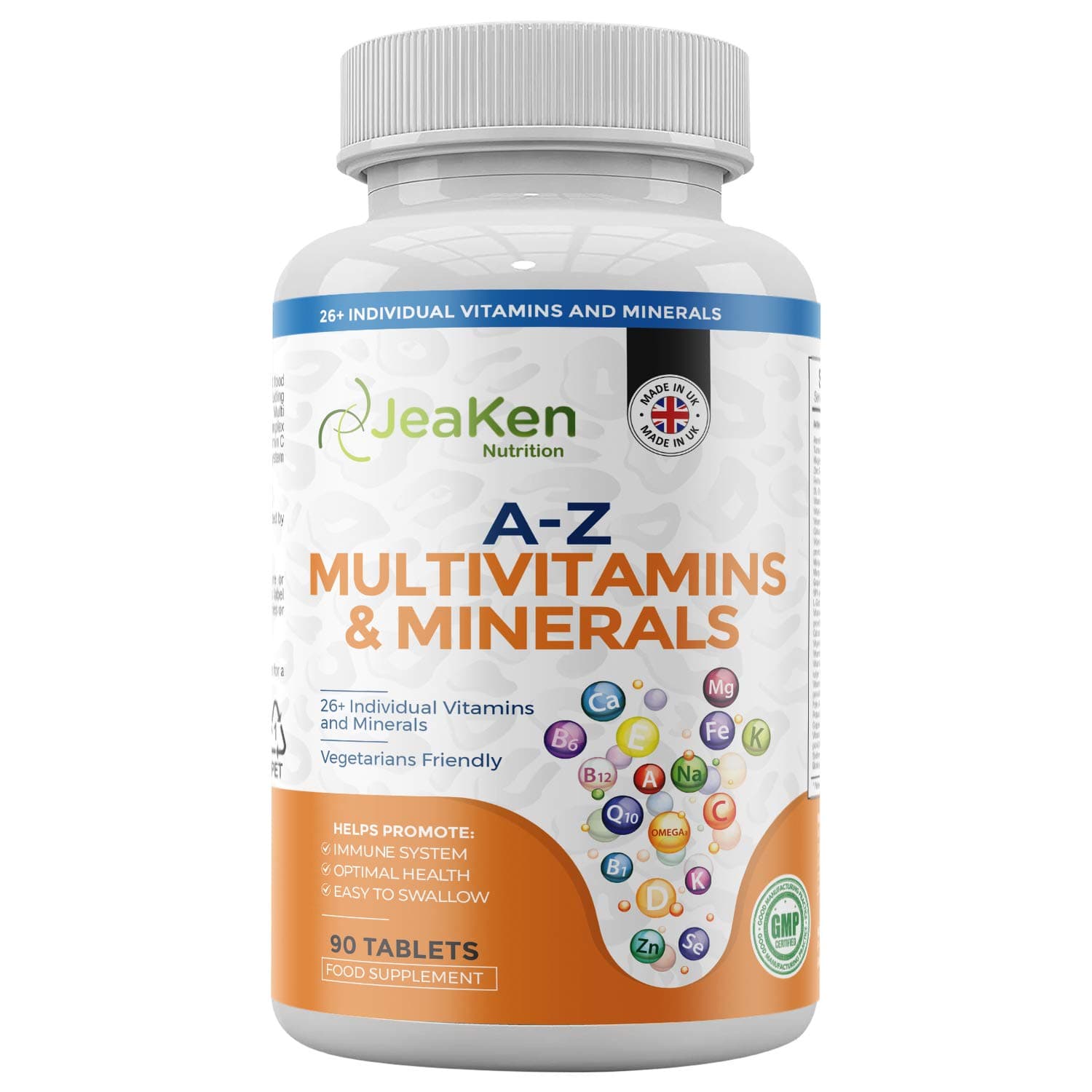 JeaKen - A-Z MULTIVITAMINS and Minerals Tablets - 26 Multi Vitamins for Woman and Multi Vitamins for Men - Multiple Minerals Supplements to Supercharge Your Health - 90 Vegan Multivitamins Tablets