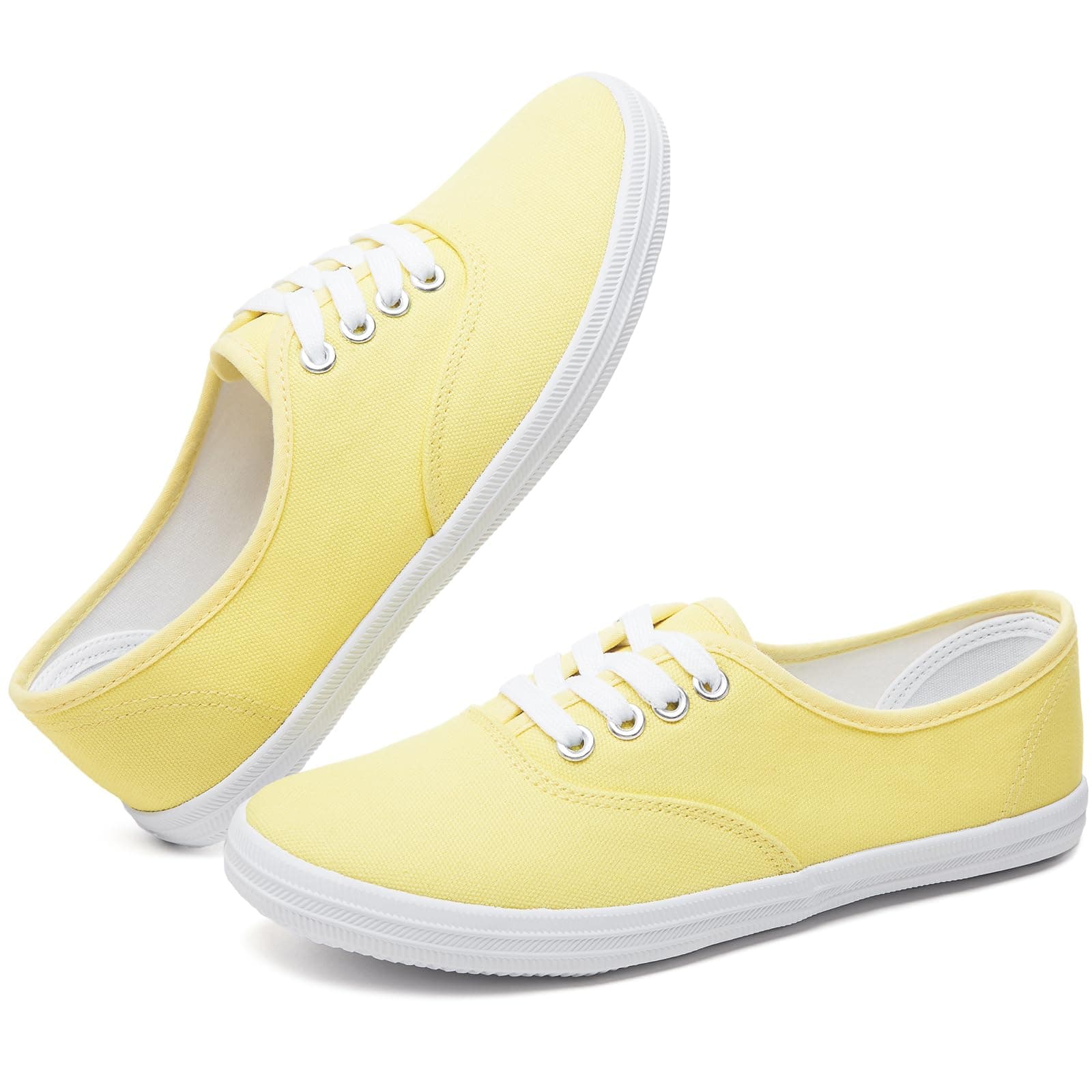 TUOPIN Womens White Canvas Sneakers Low Top Lace-up Canvas Shoes Lightweight Casual Tennis Shoes