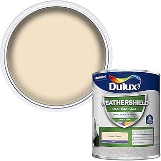 DuluxWeathershield Quick Dry Multi Surface Paint. Satin. Cotton Cream. 750ml for uPVC, Wood and Metal (no Primer/Undercoat Required)