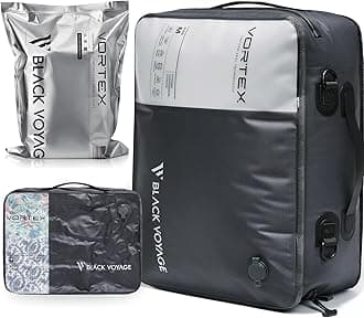 Black Voyage Reusable Vacuum Compression Travel Bag for Carry-On Suitcase and Backpack, Recycled IP67 Waterproof Space Saver Vacpack (1-Pack, 21L - No Pump)