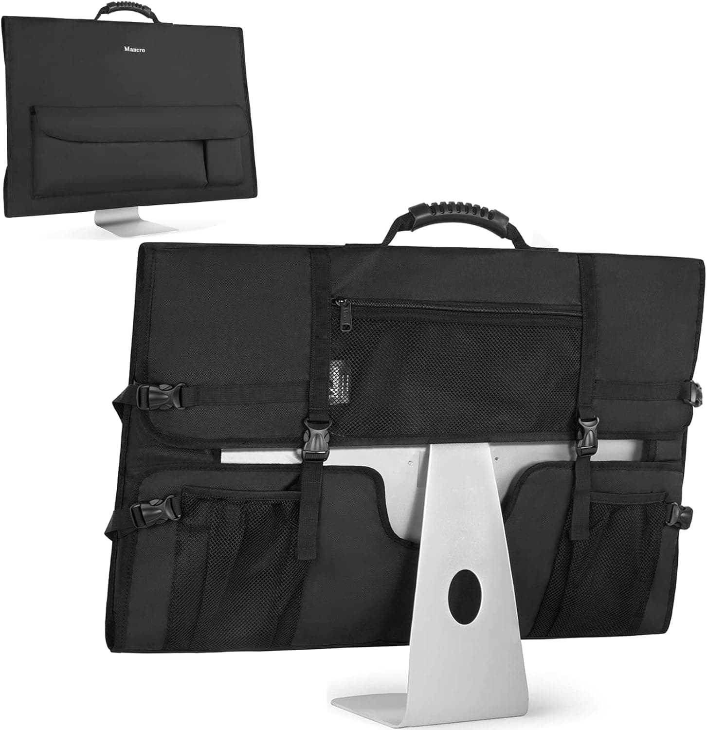 Monitor Carrying Case Compatible with Apple 27" iMac Desktop Computer, Padded Travel Carrying Bag with Rubber Handle, Pockets for 27" Screen and Accessories, Protective Case Monitor Dust Cover