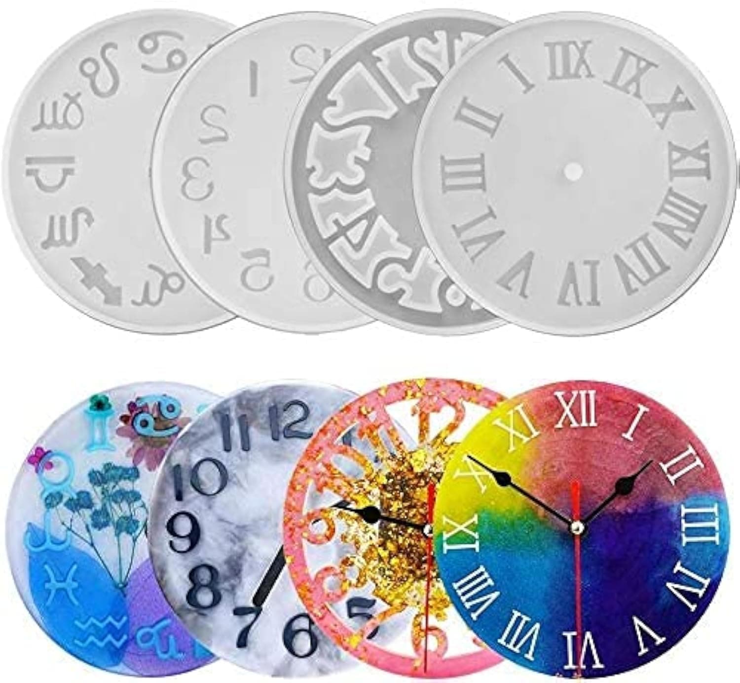 4Pack of Clock Face Molds Silicone Mold by Resin Casting, for DIY Resin Crafts Home Wall Decoration 5.9 X 5.9inch