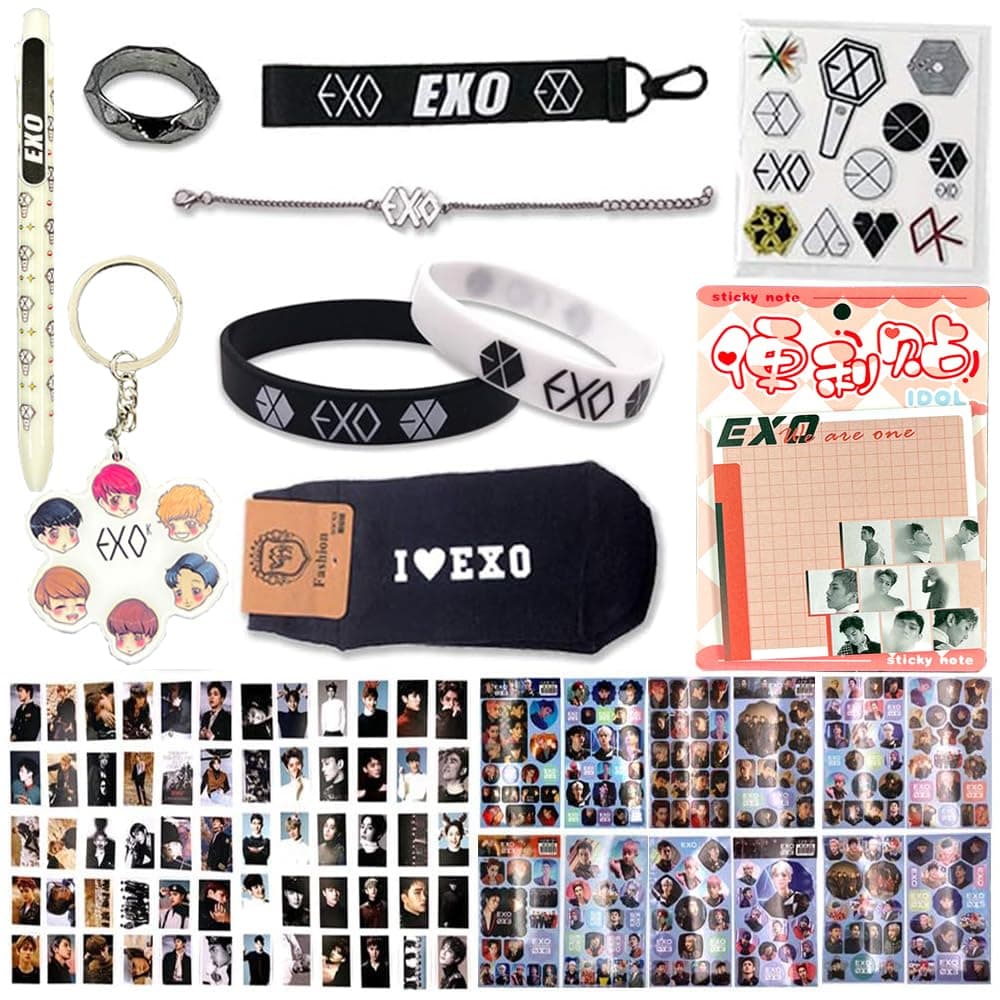Fatyi EXO Gift Set with Lomo Card, Keychain, Ring, Lanyard, 3D Sticker, Sticker, Pen, Wristband, Banner, Phone Stand & Seal