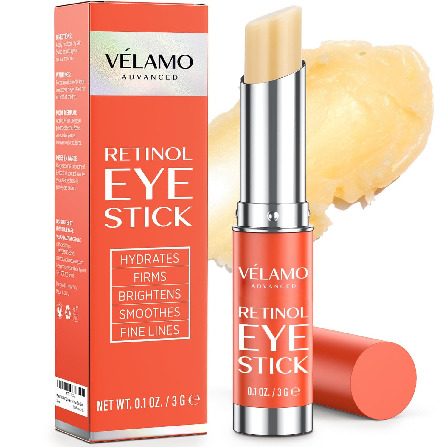 VELAMO ADVANCED Retinol Eye Stick: Under Eye Cream for Dark Circles Puffiness Eye Bags Fine Lines - Anti Aging Anti Wrinkles Brightening Eye Balm 3g