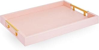 Home Redefined Modern Elegant 18"x12" Rectangle Baby Pink Tray Glossy Shagreen Faux Leather Decorative Ottoman Coffee Table Perfume Dresser Kitchen Serving Tray with Gold Polished Metal Handles.