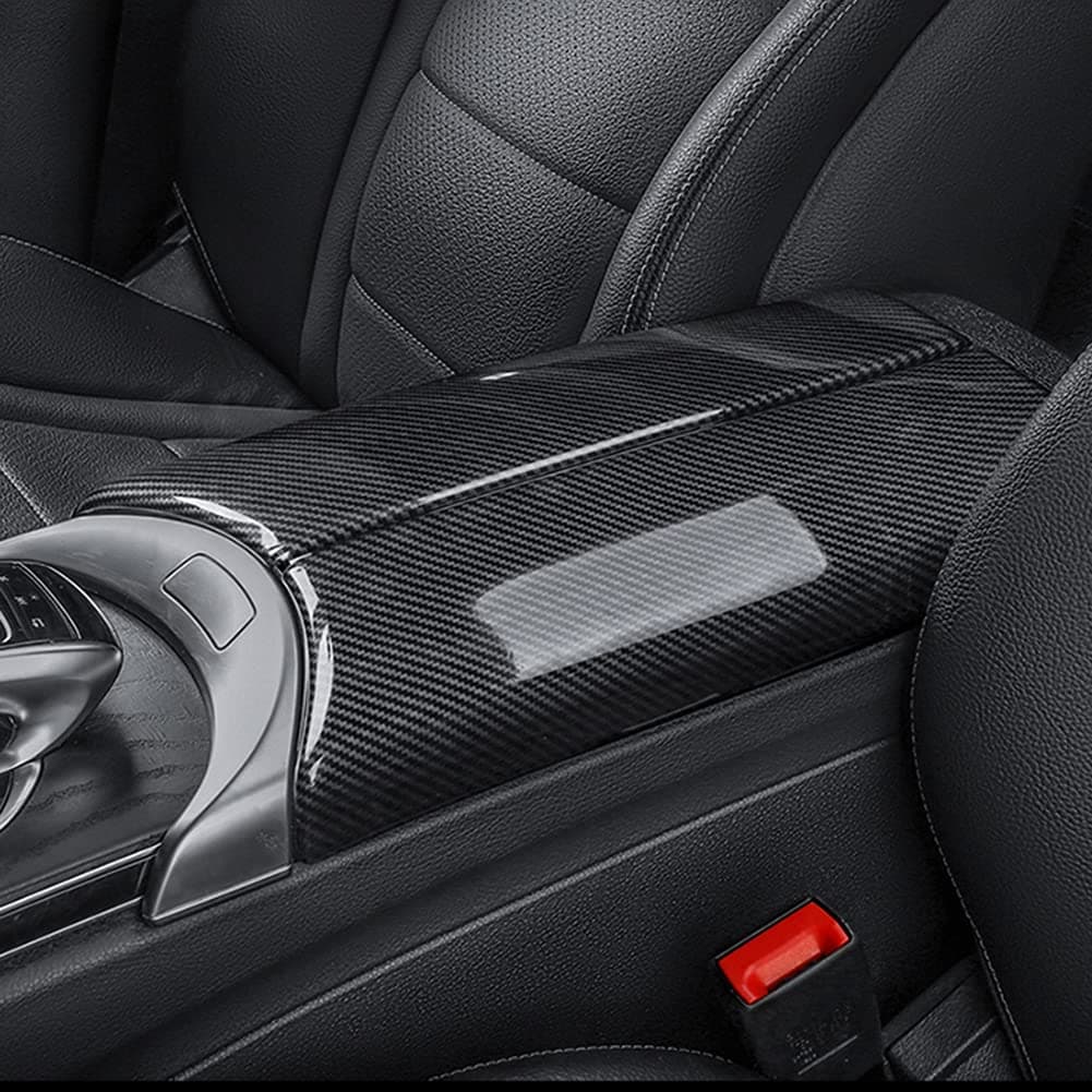 Car Interior Center Console Armrest Storage Box Protective Cover Trim for Mercedes Benz C Class W205 GLC Class X253 Accessories 2015-2022 (Carbon Fiber Color)