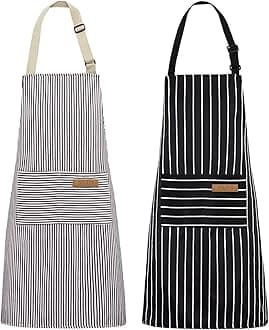 NLUS 2 Pack Kitchen Cooking Aprons, Adjustable Bib Soft Chef Apron with 2 Pockets for Men Women(Black/Brown Stripes)