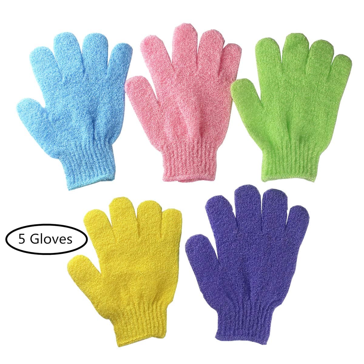 Bath Gloves Dacron Exfoliating Shower Scrubber Dead Skin Cell Remover Body Spa Massage for Women,Men (5 Gloves,Colorful)