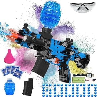 Electric Gel Ball Blaster, High Speed Automatic Splatter Ball Blaster with 40000+ and Goggles, Rechargeable Splatter Ball Toys for Outdoor Activities Shooting Game Party Favors-Blueblack