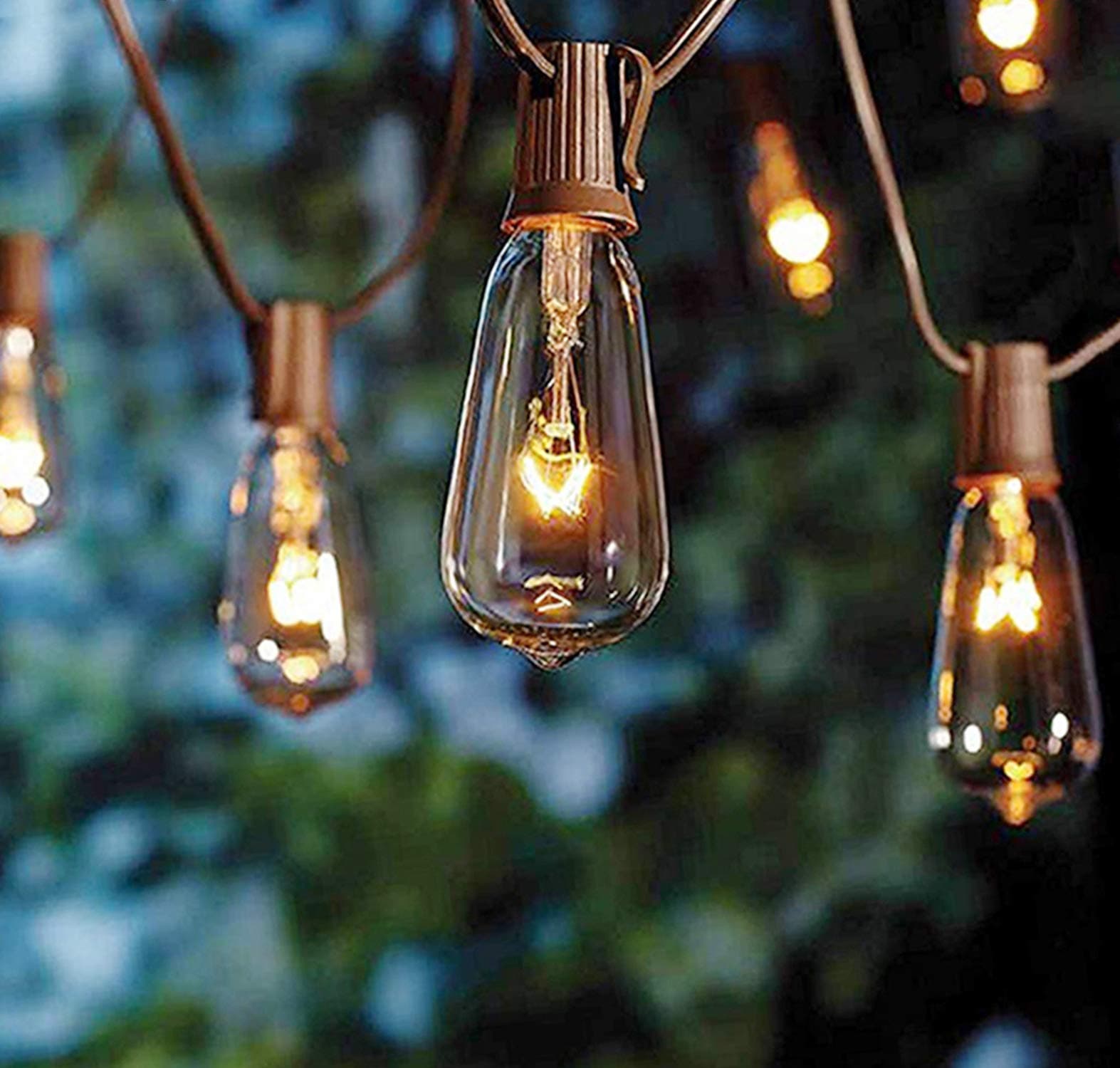20Ft Edison Christmas String Lights with 22 Glass Clear Edison Bulbs ST40 Vintage Edison String Lights, 7W C9/E17 Screw Base Patio Bistro Backyard Indoor Outdoor Xmas String Lights-Brown Wire