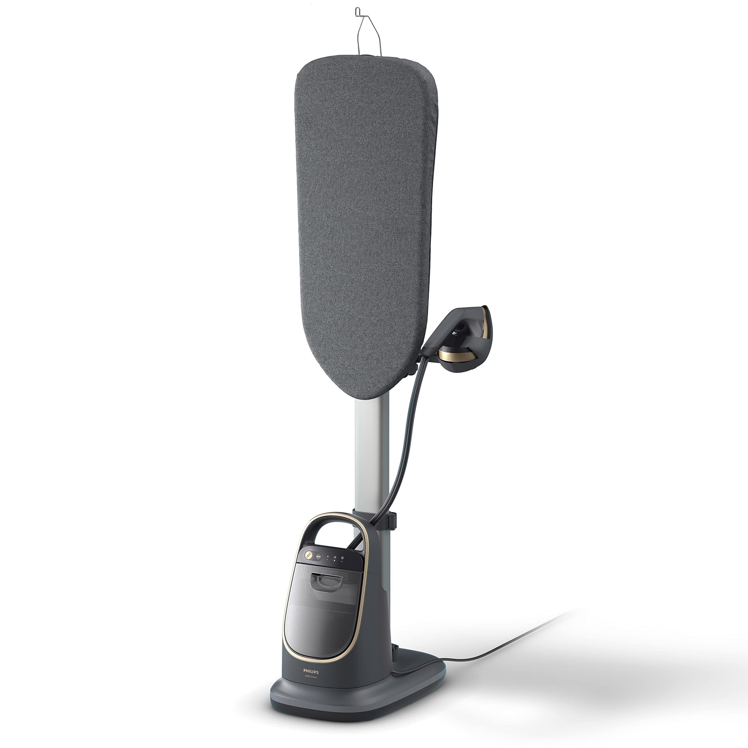 – Philips All-in-One Ironing Solution 8500 Series – 2200W Garment Steamer, multi angle board, no burn, 1.2L detachable water tank, 3 steam settings – AIS8540