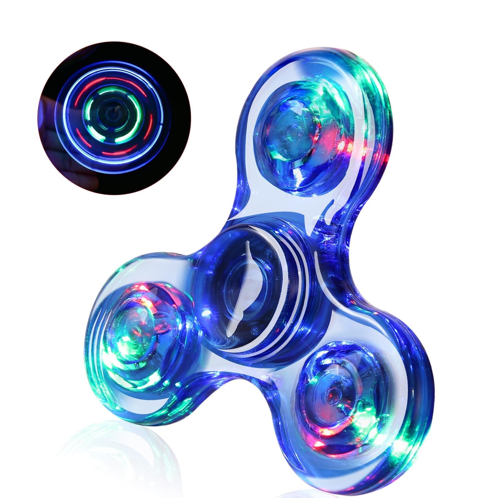 SCIONE Crystal LED Light Fidget Spinner for Kids,LED Light up Fidget Toy for Toddlers,Glow in The Dark Party Supplies Stress Relief for Children Adults（Crystal-Blue）