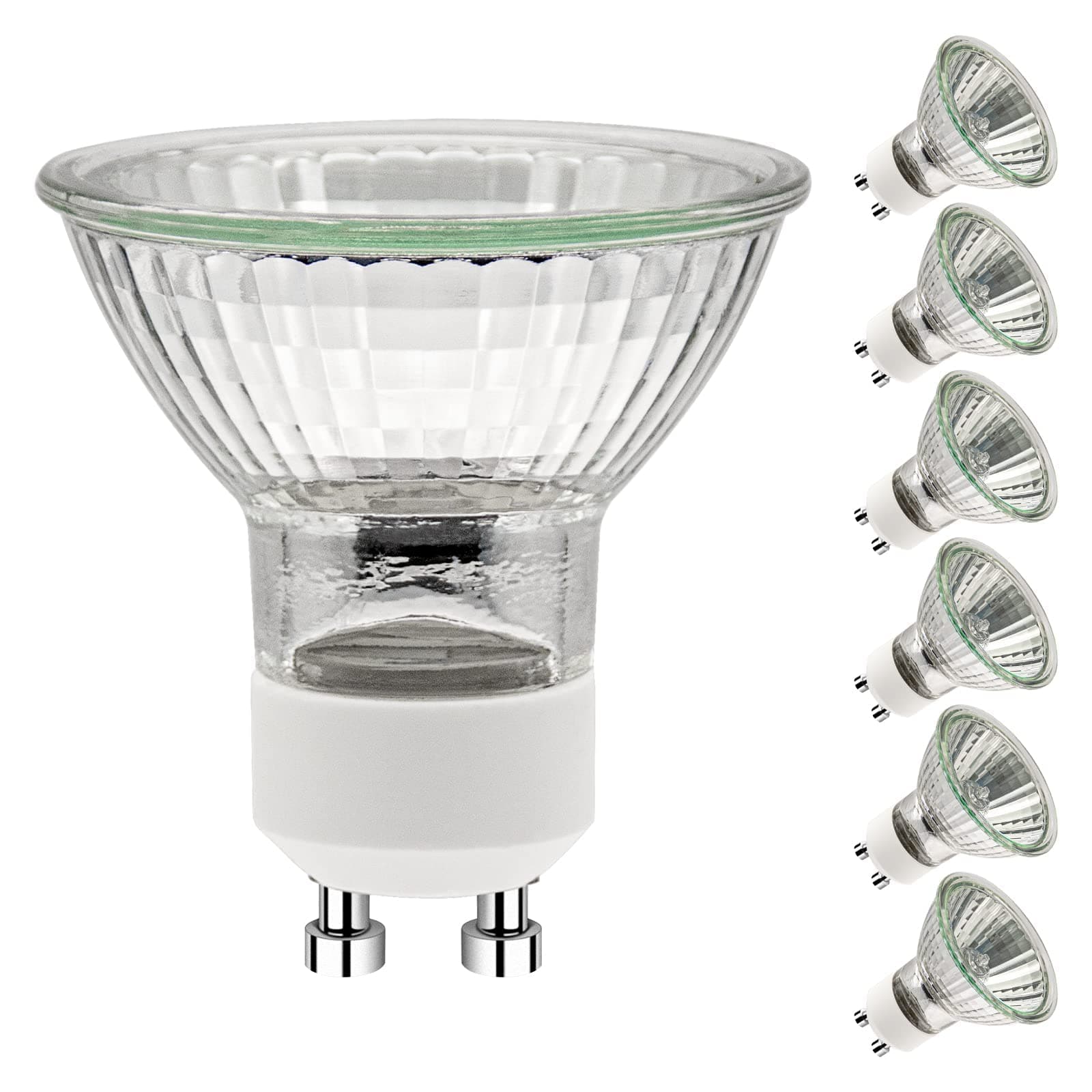 GU10 Halogen Light Bulbs, GU10 Bulbs 50W, 6 Pack Spotlight Bulbs AC 230V 50W, Light Bulbs Halogen Equivalent Energy 2 Pin 35° Beam Angle 2700K Dimmable Warm White