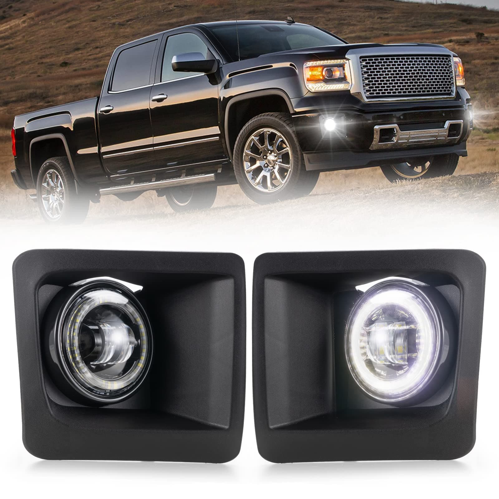 BUNKER INDUST LED Fog Light with Daytime Running Lights for 2014-2015 GMC Sierra 1500, OEM Bumper Driving DRL Fog Lamp Assembly Kit