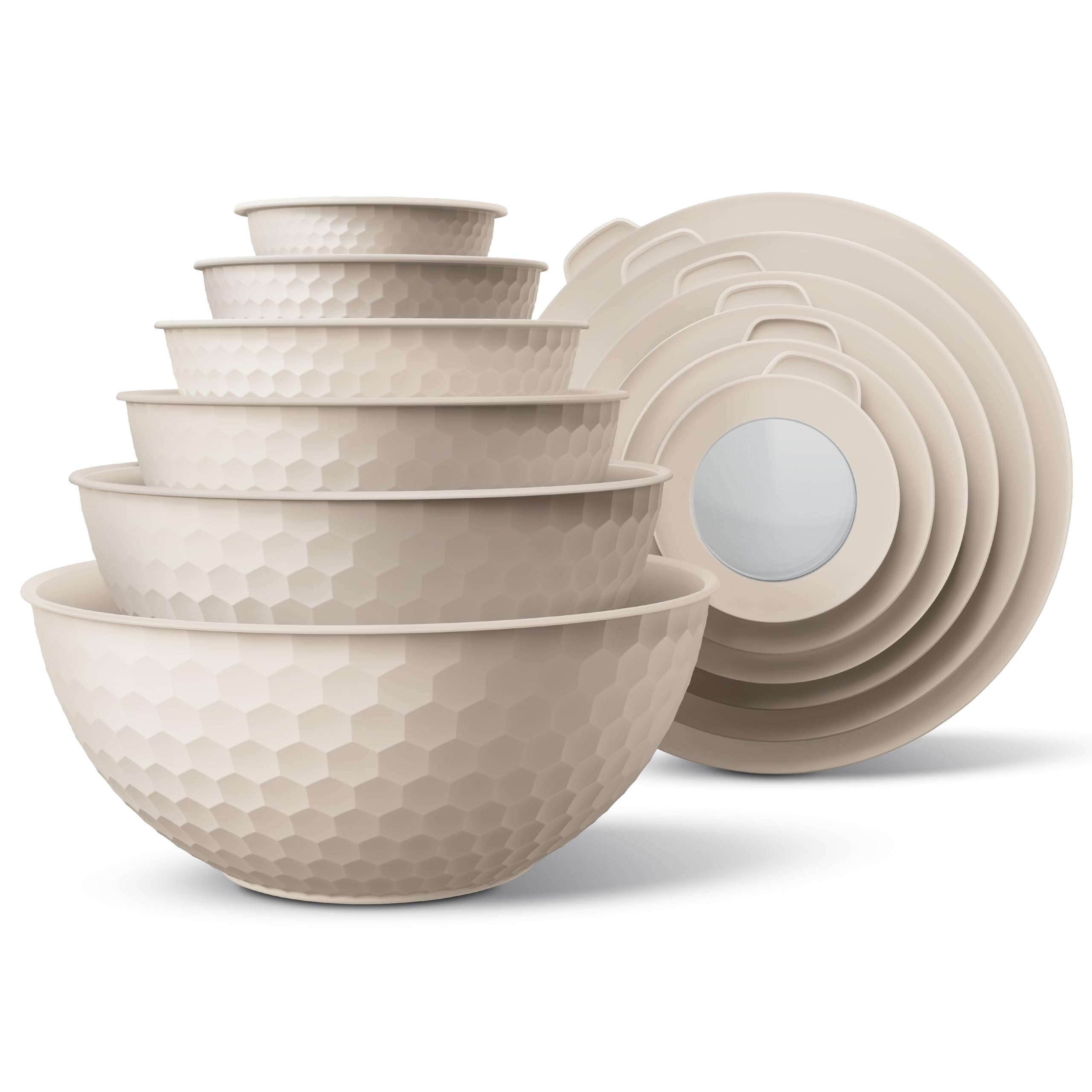 COOK WITH COLOR Mixing Bowls with Lids - 12 Piece Plastic Nesting Bowls Set includes 6 Prep Bowls and 6 Lids, Microwave Safe Mixing Bowl Set, Cream Embossed