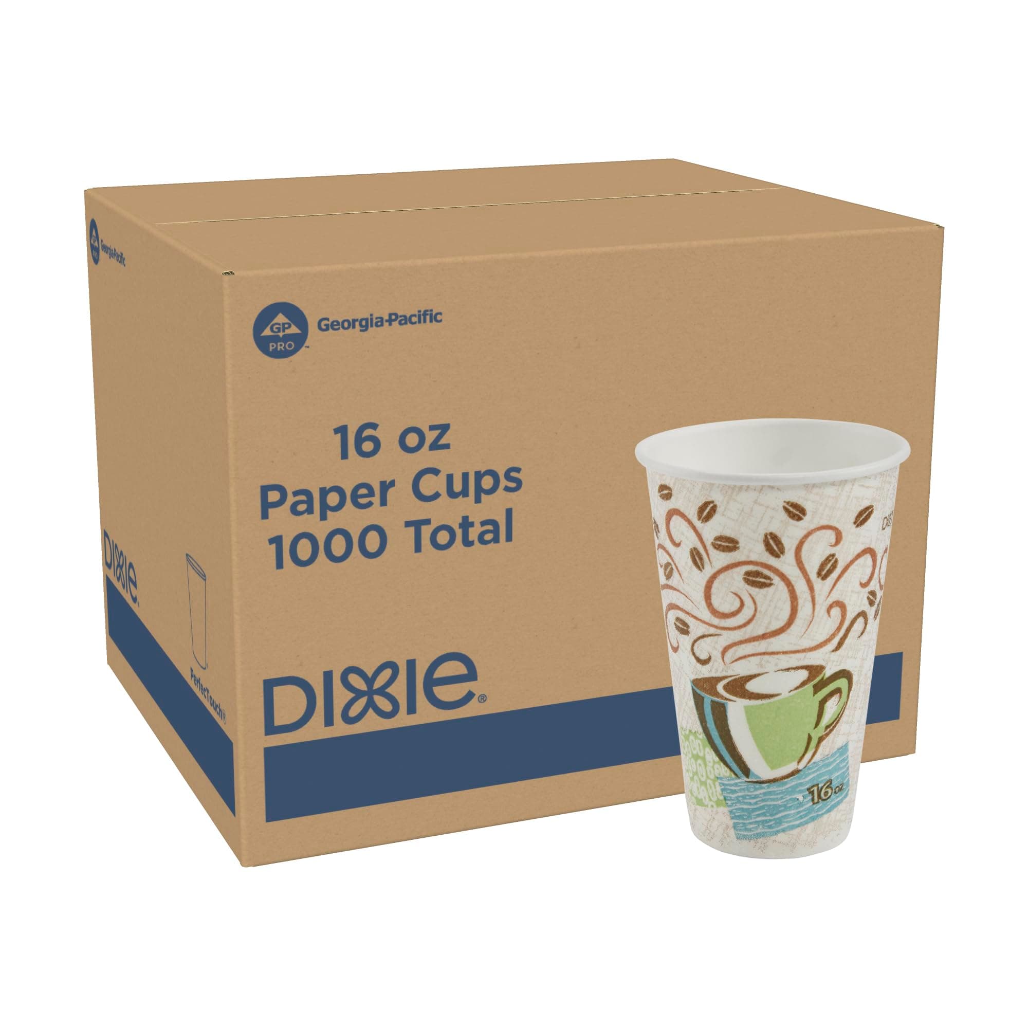 Georgia-Pacific Dixie PerfecTouch 16 oz Paper Coffee Cups By GP PRO, Coffee Haze Design, 1000 Count (50 Disposable Cups in each Sleeve, 20 Sleeves Per Case), 5356CD