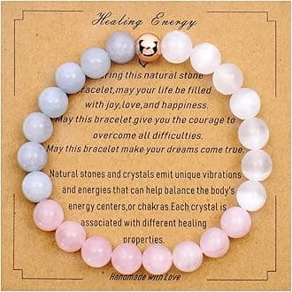 Strong Healing Crystal Bracelet 8MM Genuine Stone Bracelet Lucky Beaded Bracelet Chakra Bracelet 6.5 inch Positive Energy Inspirational Gifts for Women Mom