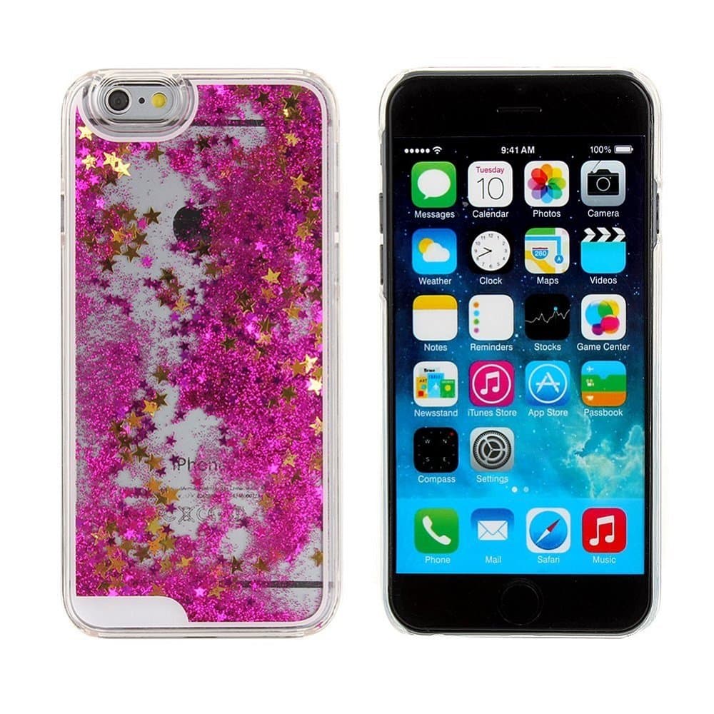 iPhone 5S Case, iPhone 5 Stylish Case, Bingomax Premium Fashion Case for iPhone 5S [Glitter Quicksand with Stars] Fancy Clear Cute Case [Transparent See Through Hard Cover] for iPhone 5S/ iPhone 5 - Hot Pink