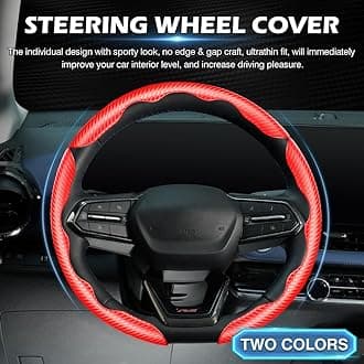 3 Piece Carbon Fiber Steering Wheel Cover, Car Steering Wheel Cover for Men/Women, Anti-Slip, Comfortable Grip, Durable, Universal for 99% Car Interior Accessories (Red)