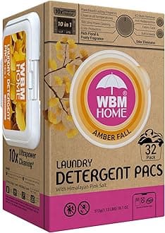Sponsored Ad - WBM Laundry Detergent Pods, 32 Count | Amber Fall Fragrance | 10 in 1 Laundry pods Detergent Ultra Power Cleaning with Plant-Based Scent, Extra Protection With 4D Stain Remover