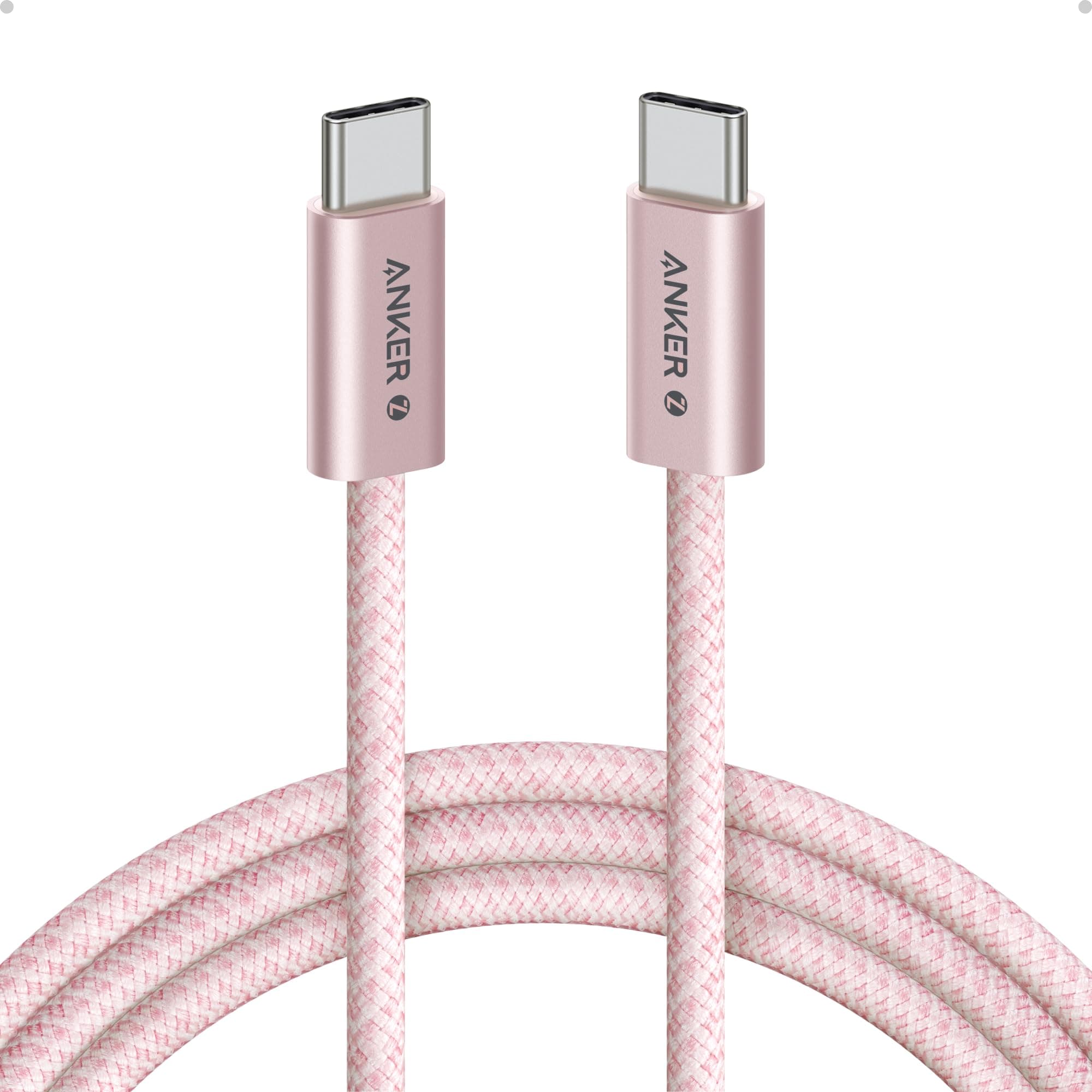 Anker Zolo USB C to USB C Cable, Braided Dirty Free Type-C Fast Charging Cable Slim Connector for iPhone 16 Series MacBook (240W) (Pink,6 Feet)