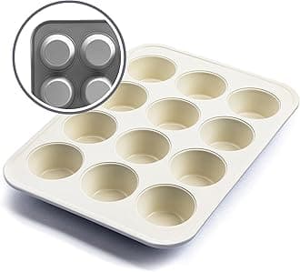 GreenLife 12-Cup Muffin Pan, Healthy Ceramic Nonstick Bakeware, PFOA & PFAS-Free Cupcake Sheet, Durable Baking Tray, Versatile Kitchen Essentials, Easy Clean Muffin Mold, Nonstick Baking Pan, Gray