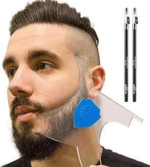 Aberlite Beard Shaper - Beard/Hair Liner Tool - 100% Clear | Many Styles | Anti-Slip - The Ultimate Beard Shaping Tool (Blue) - Works w/Beard Trimmer Hair Clippers