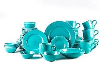 Pearl Dots Stoneware Dinnerware Set (Turquoise, 56pc Set)
