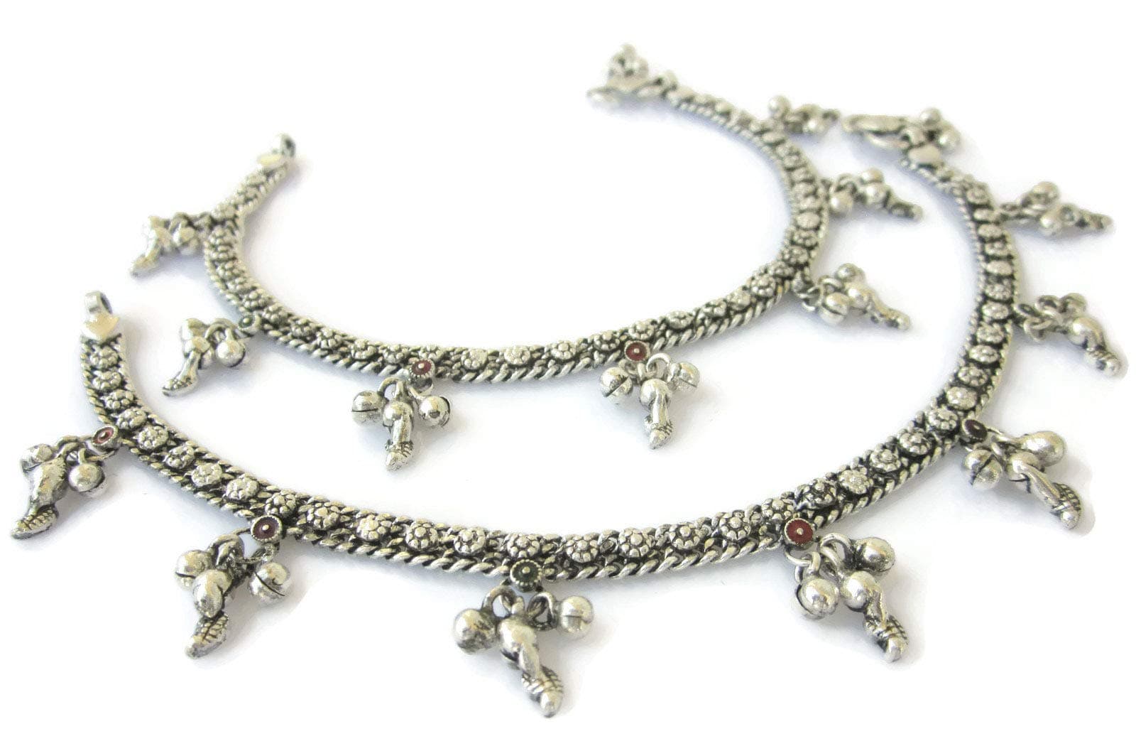 IndiaStopWomens Boho Gypsy Anklet 2 Pc | Handmade German Silver Non Tarnish | Indian Payal Antique Silver finish