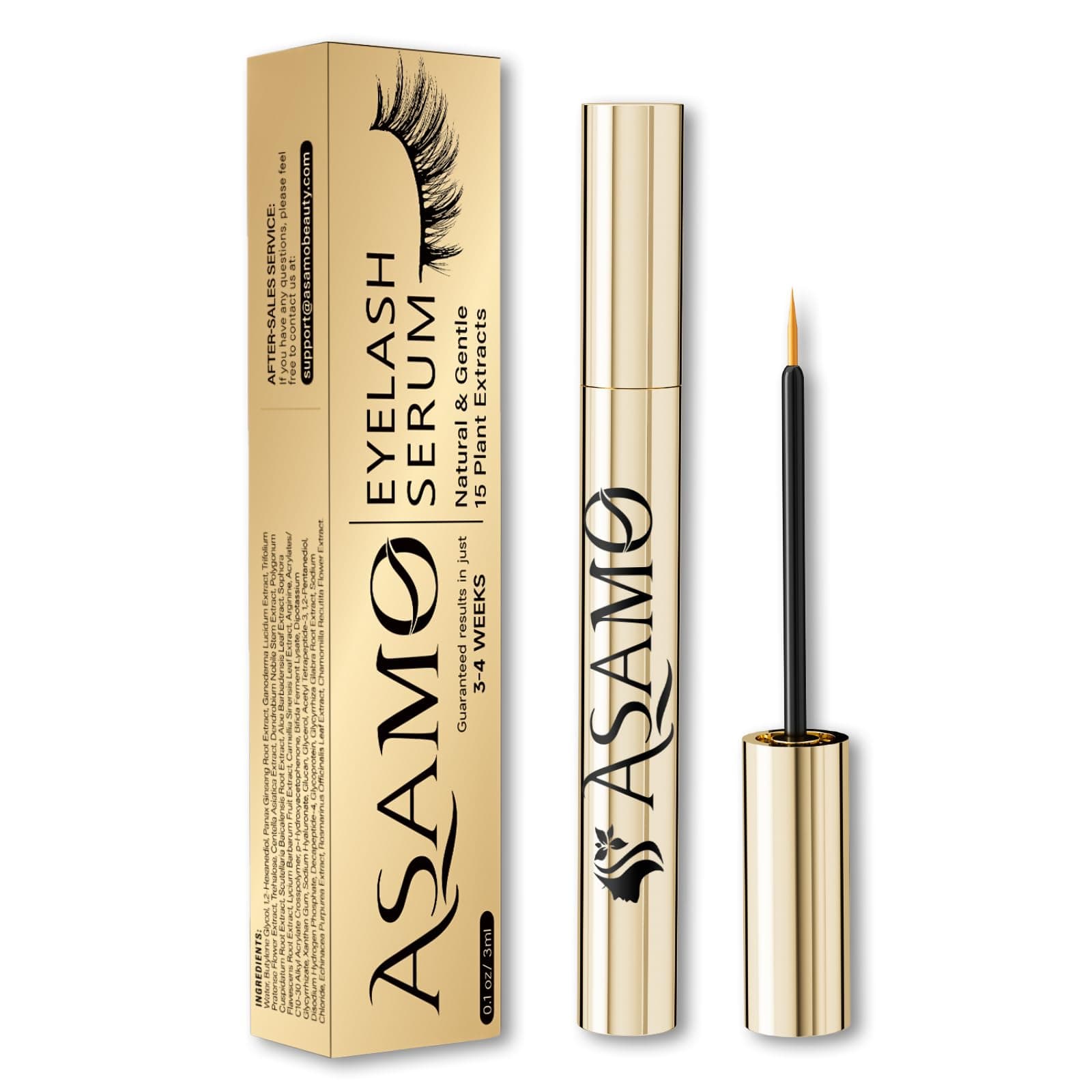 Eyelash Growth Serum – 15 Plant Extracts for Longer, Denser & Robust Lashes,Boosts Natural Lash Development,eyelash serum,Enhance Natural Beauty, Hypoallergenic Oil Free,lash growth serum（PURE GOLD）