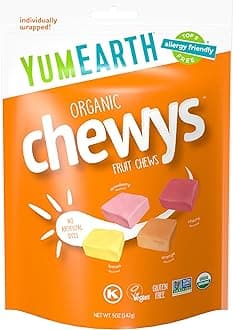 Organic Fruit Chews - Fruit Flavored Candy Chews, No Dye, Allergy Friendly, Gluten Free, Non-GMO, Vegan Candy with No Artificial Dyes, 5 Ounce