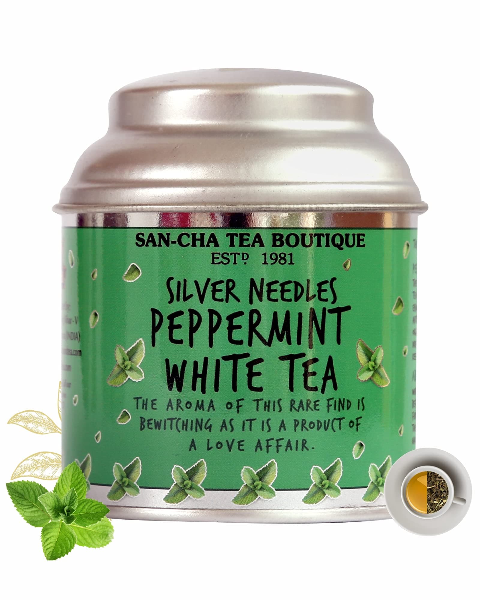 Sancha Peppermint White Tea | 25g Loose Leaf | Silver Needle White Tea with Peppermint | Cooling & Refreshing | Low Caffeine