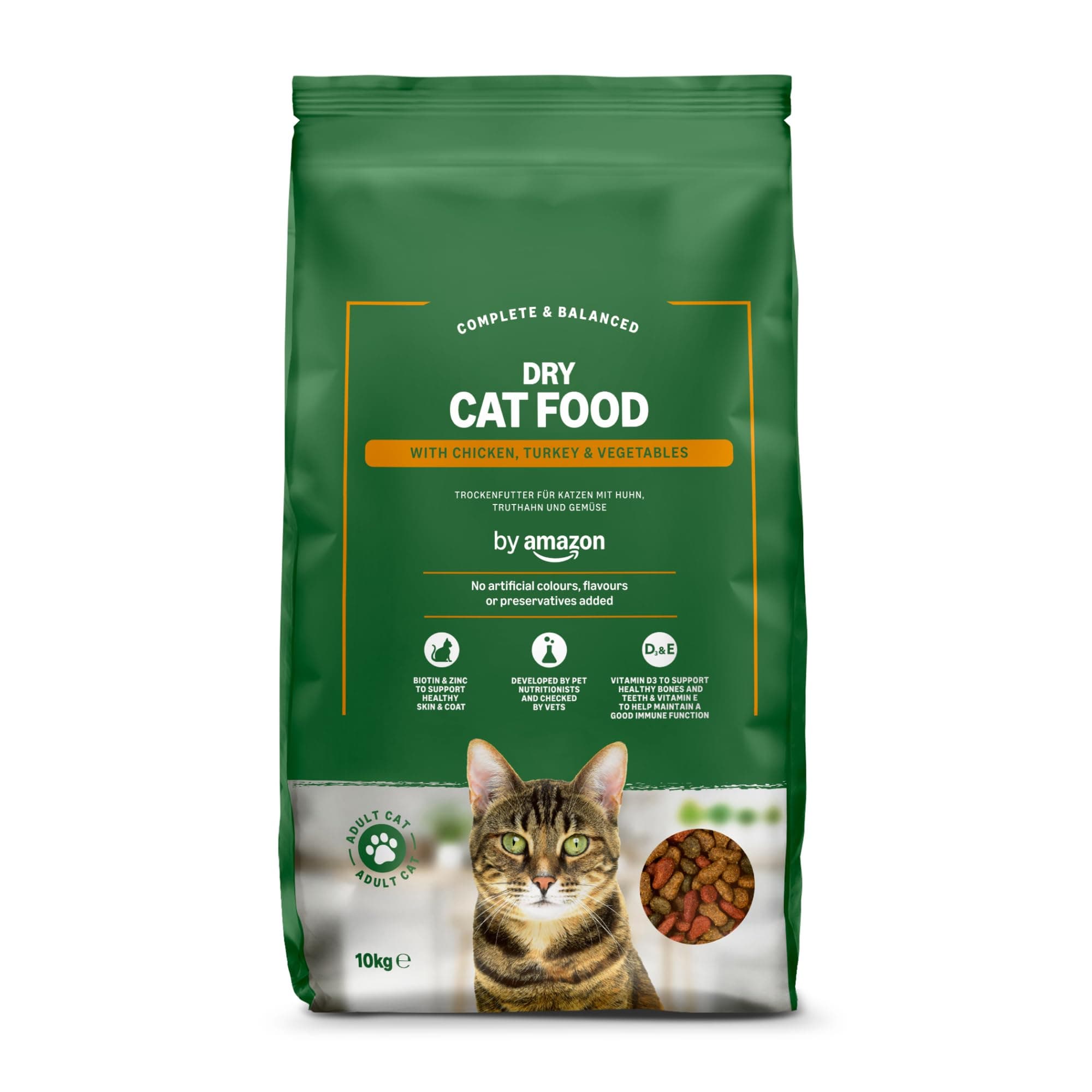 by Amazon - Complete Dry Cat Food with Chicken, Turkey and Vegetables, 1 pack of 10kg