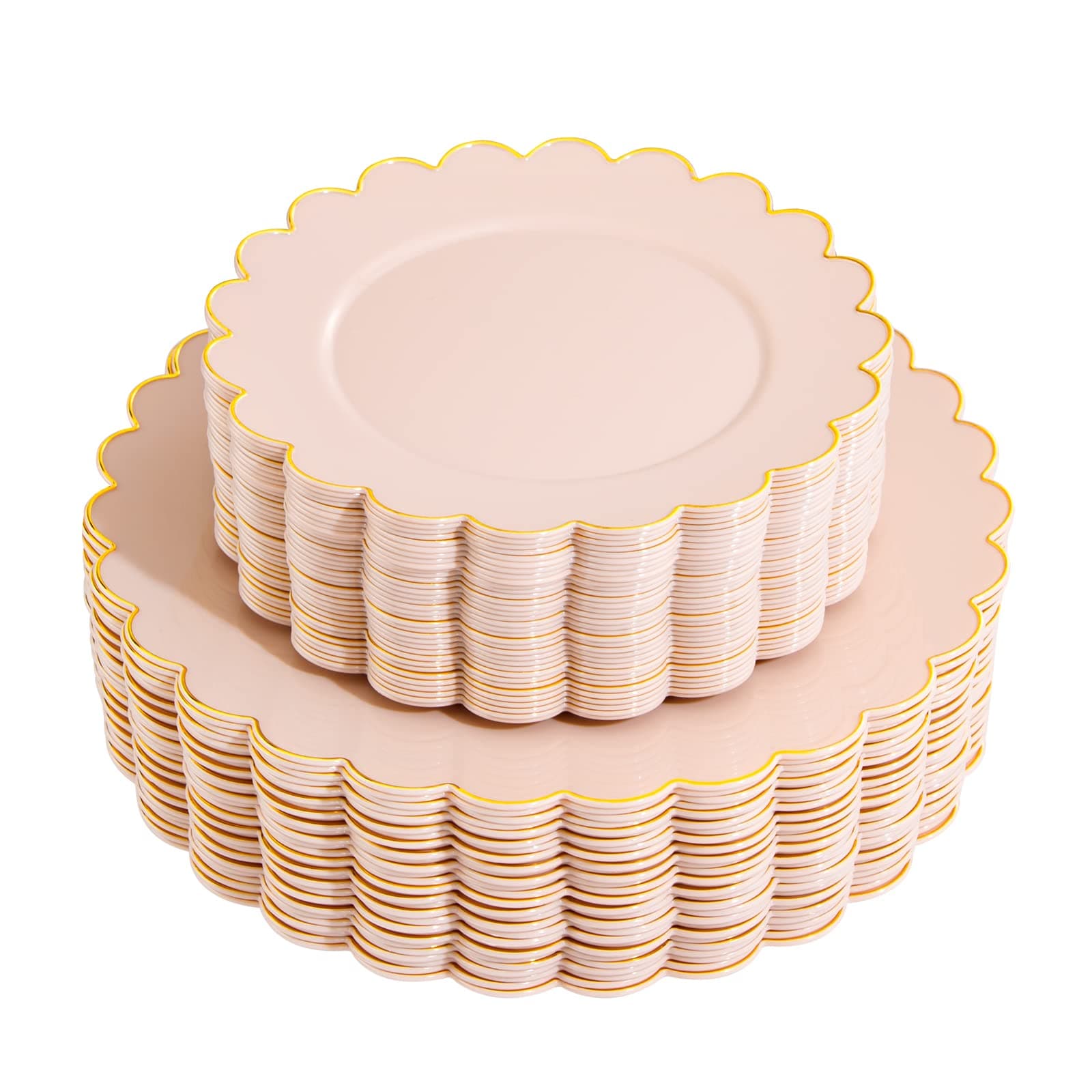 - LIYH 60 Pcs Pink Plastic Plates with Gold Pink Plates Disposable Plate Includes 30 Dinner 10.25" and 30 Dessert Plate 7.5" for Easter,Baby Shower,Weddings,Parties,Birthday