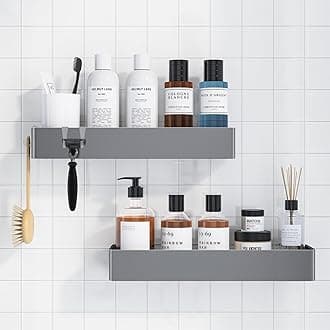Shower Caddy - 2 Pack Adhesive Shower Organizer, Rustproof Metal Shelves, No-Drill Bathroom Organizers and Storage, Silver Grey, XX-Large