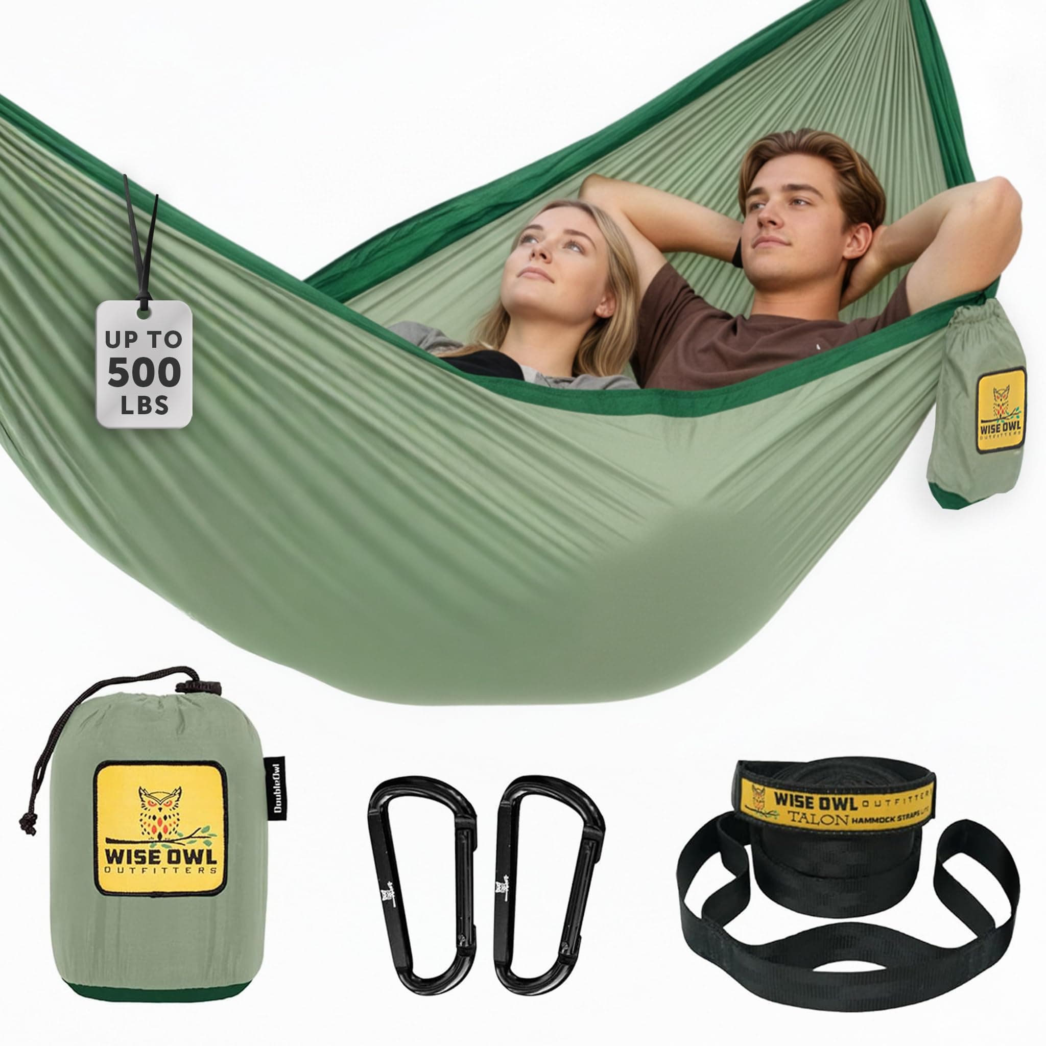 Wise Owl Outfitters Camping Hammock – 500lbs Portable Hammock with Tree Straps - Travel, Backpacking, Hiking, Outdoors Camping Gear - Double