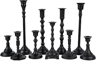 Koyal Wholesale Gemischte Spitzenhalter, 10 Stück, Mismatched Candlesticks Set, Kaminsimsdekor, Französische Provinzial(Mattschwarz)