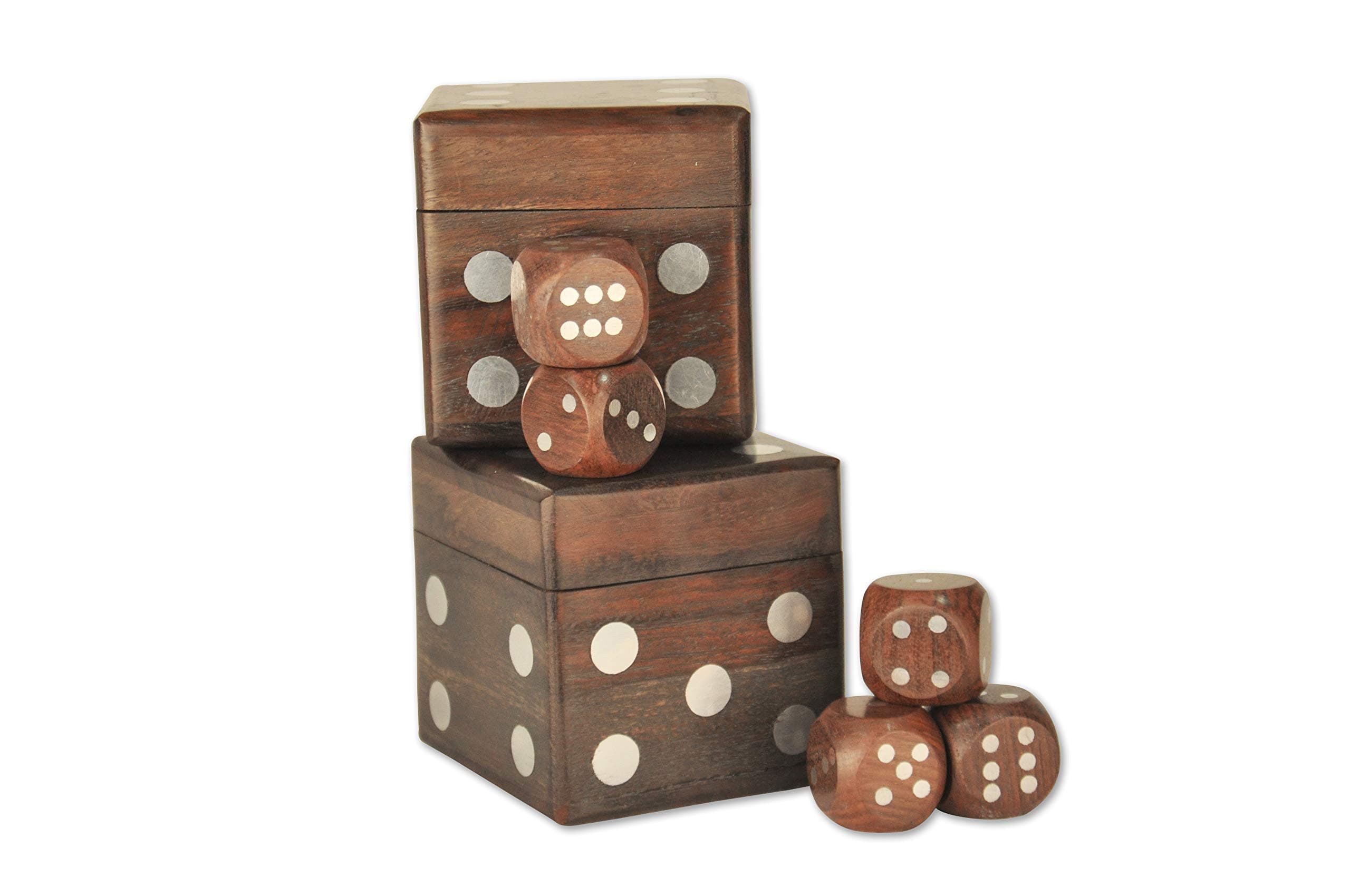 Handmade Dark Wooden Dice Box Set of 2