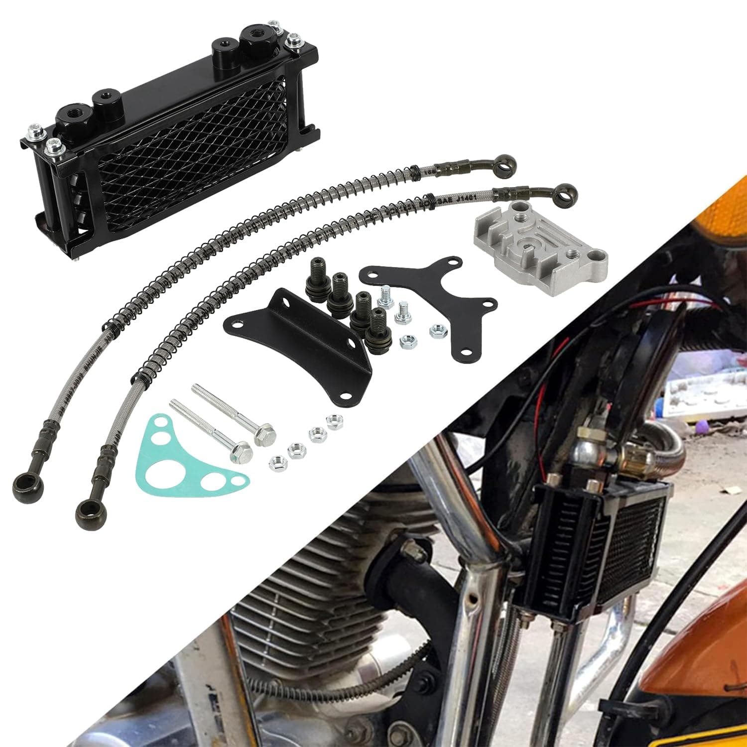 Motorcycle Oil Cooler Cooling Radiator Engine Kit Universal for CRF XR KLX 50 70 90 110 125 140cc SSR Taotao Coolster Kayo Dirt Pit Bike ATV Black