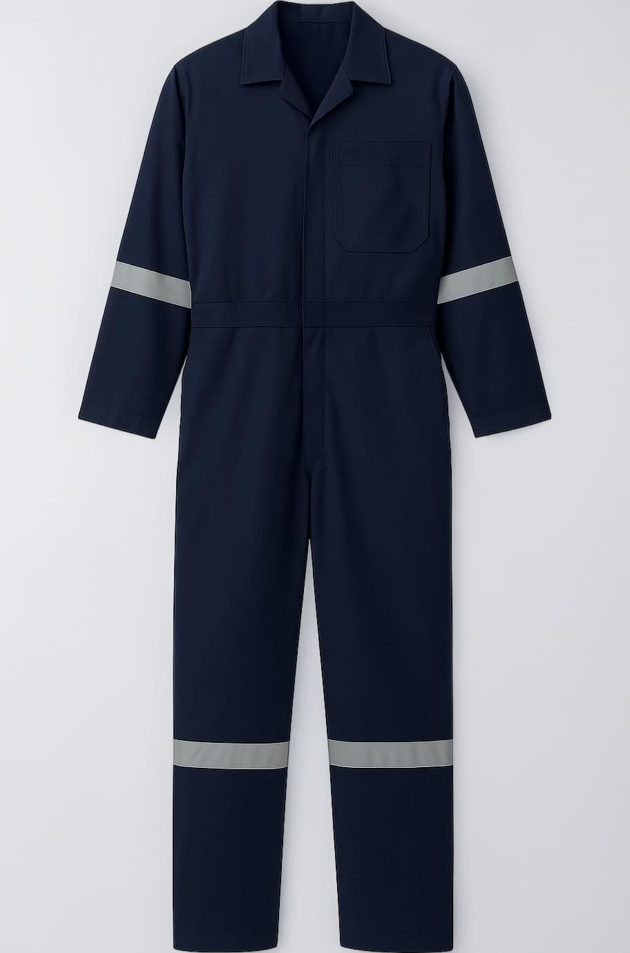 Professional Navy Blue Work Coverall with Reflective Stripes Boiler Suit, Full Length, Industrial Safety Uniform, Long Sleeve