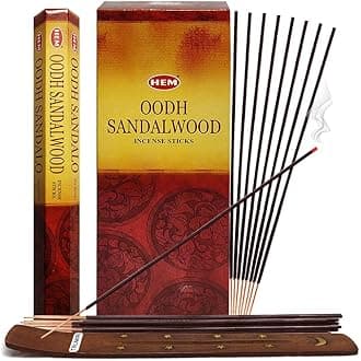 Oodh Sandalwood Incense Sticks and Incense Stick Holder Bundle Insence Insense Hem Incense Sticks